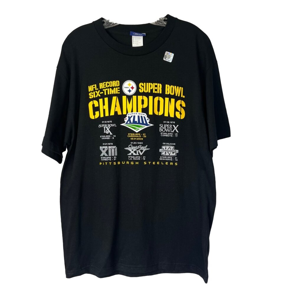 Reebok Pittsburgh Steelers Tshirt NFL Record Six-Time Super Bowl Champions New